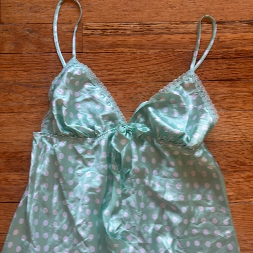 Y2K Victoria’s Secret Angels Polka Dot Mint Baby Doll Chemise Nightgown